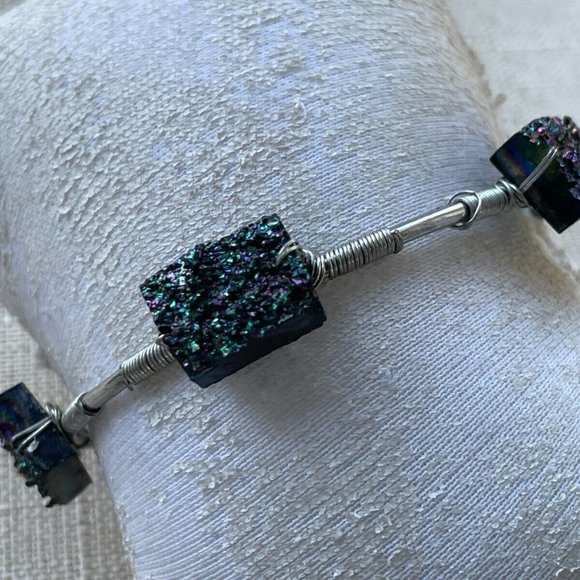 Fashion Bracelet Silver Tone Women Wrist Band Stone Bracelet - Picture 3 of 8